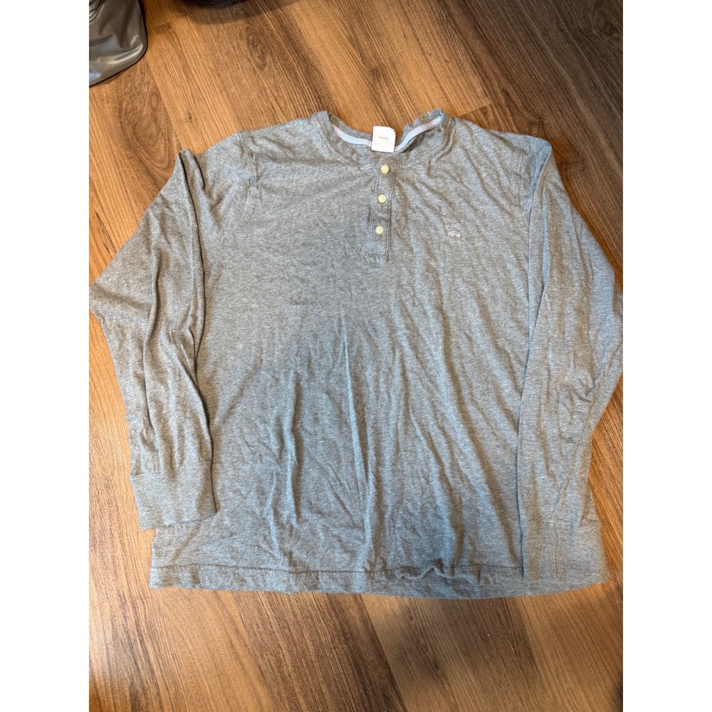 Brooks Brothers Mens XL Gray Cotton Long Sleeve Henley Shirt 1818 Logo